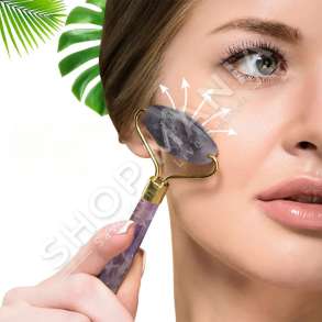 MASAZHUES & KONTURUES PER FYTYREN "FACIAL ROLLER & MASSAGER GENUINE ROSE QUARTZ FLEWLASS CONTOUR"