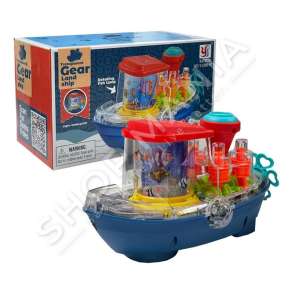 ANIJE LUNDRUESE ME DRITA & MUZIKE +3VJEC "TRANSPARENT GEAR LAND SHIP WITH ROTATING FISH LAMP" - YJ388-67