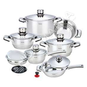 SET KUZHINE CELIK INOKSI ME 4 TENXHERE, 1 TIGAN, 1 ENE MATESE DHE 1 TAS