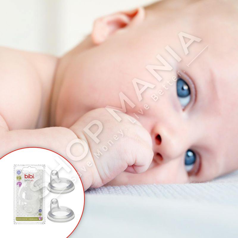 BIBI - BIBERON/PIPEZ SILIKONI PER SHISHE ME GRYKE TE GJERE "NATURAL - BASICCARE" - 2 COPE, +12 MUAJ