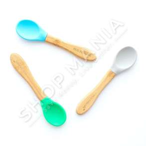 ECO RASCALS - SET 3 LUGE +4MUAJSH "BAMBOO SPOONS FOR BABIES GREY/BLUE/GREEN" - 793618223007