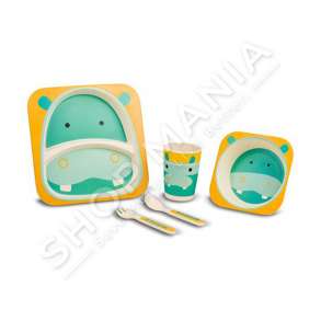 NAVA - SET USHQYERJE ME BAMBOO PER FEMIJE ME DETAJE HIPOPOTAMI (1 PJATE,1 TAS, FILXHAN, PIRUN & LUGE)