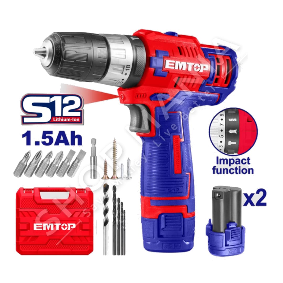 EMTOP - VIDATOR ME BATERI 12V + 47 AKSESORE/2X1.5 AH - ECDL12512