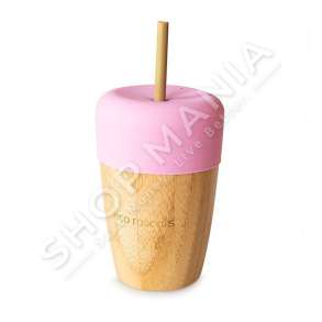 ECO RASCALS - GOTE ME KAPAK SILIKONI & 2 PIPEZA +18MUAJSH "BAMBOO CUP WITH SILICONE TOPPER PINK" - 793591755441