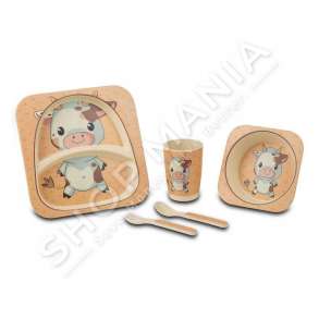 NAVA - SET USHQYERJE BAMBOO PER FEMIJE ME DIZAJN DERRKUCI (PJATE, TAS, FILXHAN, PIRUN & LUGE) - 5205746179149