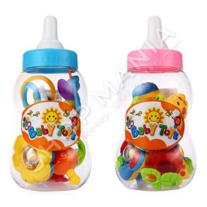 BIBERON ME LODRA MUZIKORE +6 MUAJSH "PLASTIC MINI CARTOON BABY RATTLES TWO COLORS BABY HAND SHAKE BELL RING FEEDER"