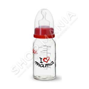 BIBI - SHISHE QELQI ME GRYKE TE NGUSHTE ME BIBERON SILIKONI "DENTAL - I LOVE MAMA/PAPA IS THE BEST" - 120ML, +0 MUAJ)