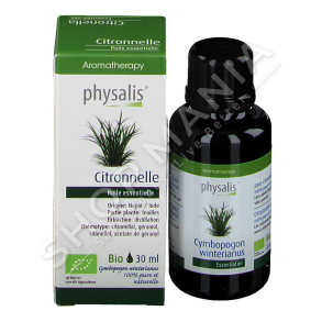 PHYSALIS - VAJ ESENCIAL CITRONELE PER MBAJTJEN LARG TE MUSHKONJAVE 30ML "CITRONELLA CYMBOPOGON WINTERIANUS"