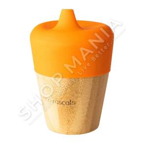 ECO RASCALS - GOTE ME KAPAK SILIKONI ME PIPEZ +4MUAJSH "BAMBOO CUP WITH SIPPY FEEDER ORANGE" - 793591755410
