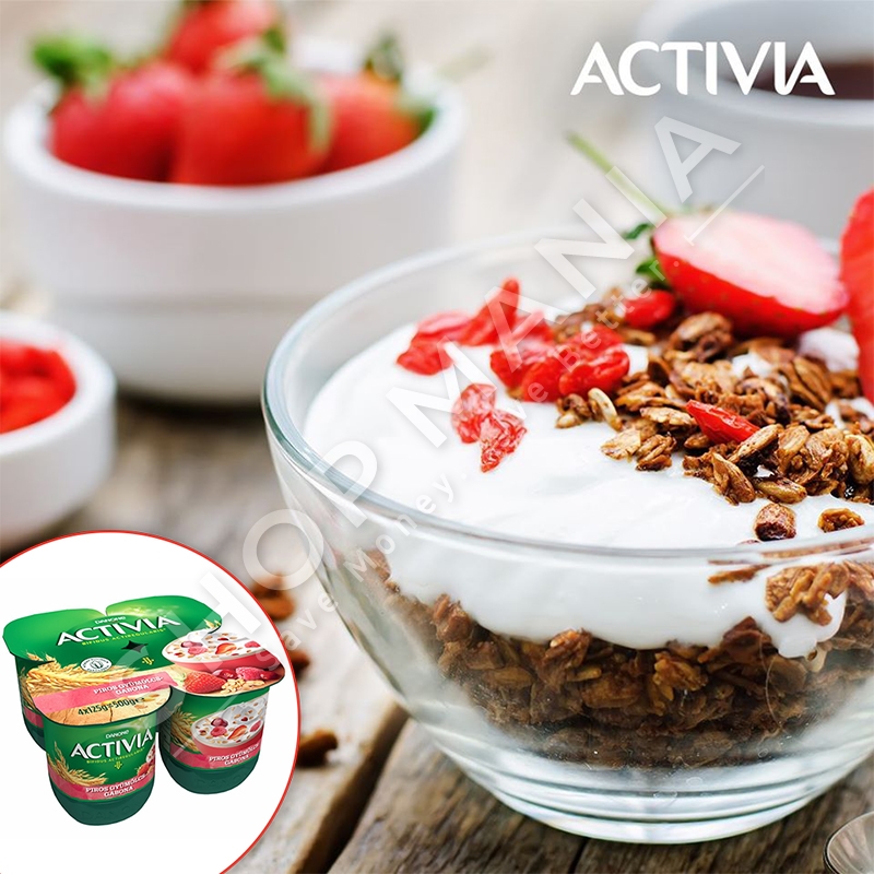 DANONE/ACTIVIA - KOS ME FRUTA TE KUQE (LULESHTRYDHE, MJEDER, MANAFERRE) & DRITHERA - 4 x 125G