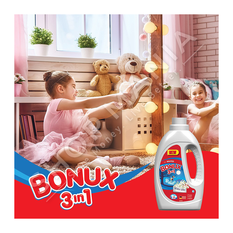 BONUX - DETERGJENT LENG 3 NE 1 PER RROBA TE BARDHA "WHITE LILAC" - 20 LARJE