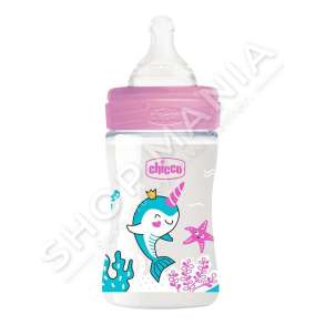 CHICCO - SHISHE ME BIBERON SILIKONI 150ML/+0MUAJSH "FEEDING BOTTLE BABY WELLNESS SLOW PLASTIC FLOW" - 8058664129447