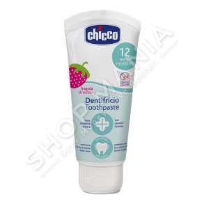 CHICCO - PASTE DHEMBESH +12MUAJSH "TOOTHPASTE STRAWBERRY NO FLUORIDE" - 8003670743651