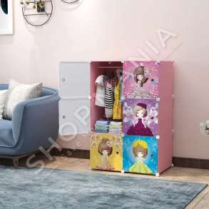 DOLLAP PORTATIV 111X75X37CM "KID'S WARDROBE CABINET 6 DOOR AND 3D PRINT STORAGE ORGANIZER"