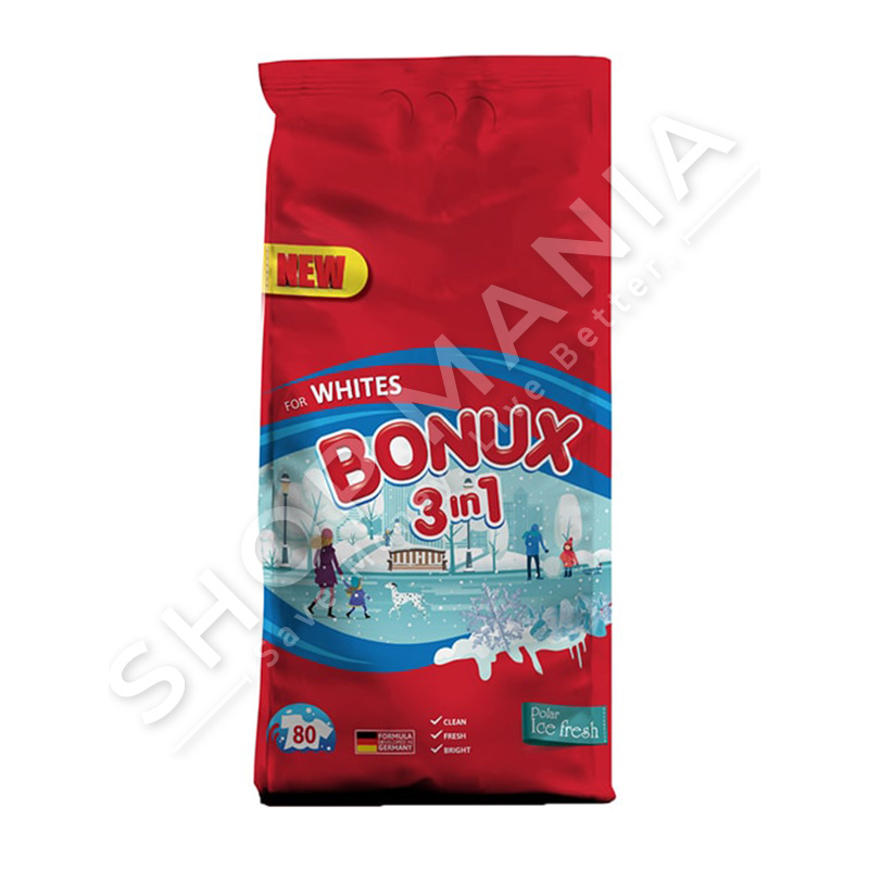 BONUX - DETERGJENT PLUHUR 3 NE 1 PER RROBA TE BARDHA "POLAR ICE FRESH" - 80 LARJE