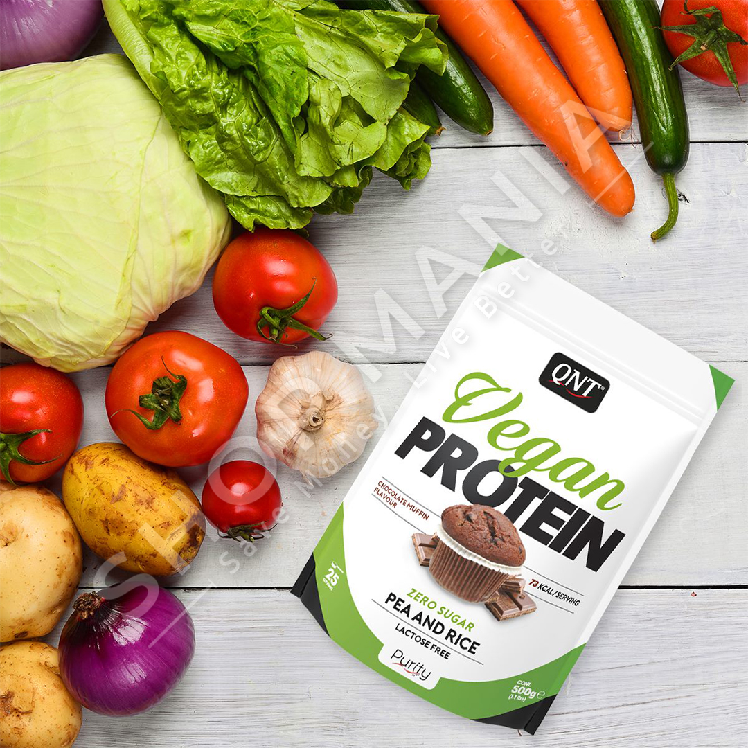 QNT - SUPLEMENT PROTEINE BIZELE & ORIZI PER VEGANE ME SHIJE TE NDRYSHME- 500G