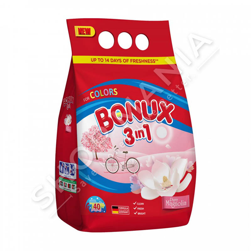 BONUX - DETERGJENT PLUHUR 3 NE 1 PER RROBA ME NGJYRE "PURE MAGNOLIA" - 40 LARJE
