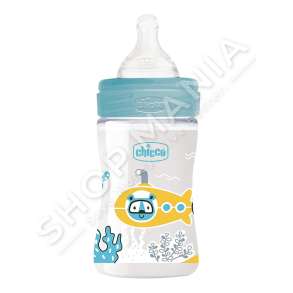CHICCO - SHISHE ME BIBERON SILIKONI 150ML/+0MUAJSH "FEEDING BOTTLE BABY WELLNESS SLOW PLASTIC FLOW" - 8058664129454