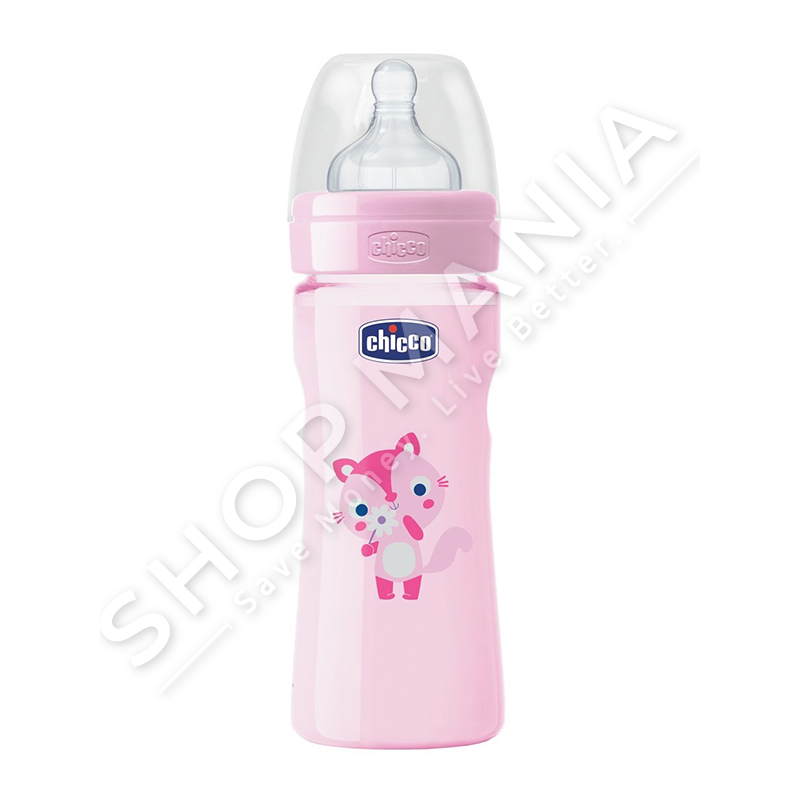 CHICCO - SHISHE ME BIBERON SILIKONI PER VAJZA "WELL-BEING" - 330ML, +4 MUAJ