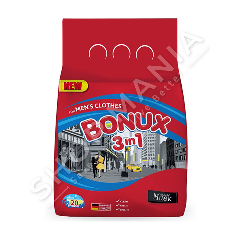 BONUX - DETERGJENT PLUHUR 3 NE 1 PER RROBA ME NGJYRE TE MESHKUJVE "VIBRANT MUSK" - 20 LARJE