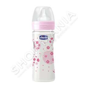 CHICCO - SHISHE ME BIBERON SILIKONI PER VAJZA "WELL-BEING" - 330ML, +4 MUAJ