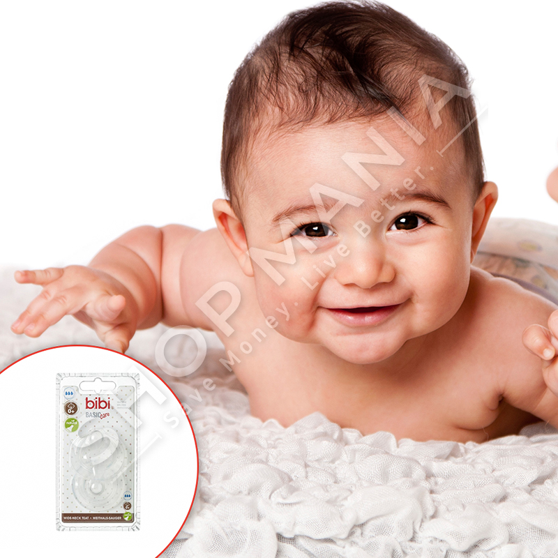 BIBI - BIBERON SILIKONI PER SHISHE ME GRYKE TE GJERE "NATURAL - BASICCARE" - 2 COPE, +0 MUAJ