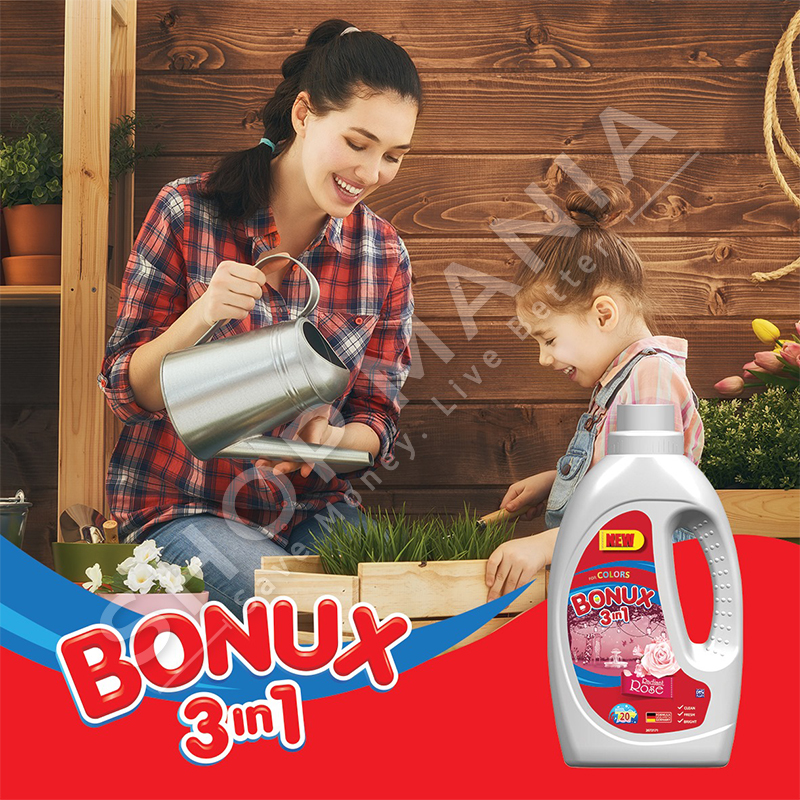 BONUX - DETERGJENT LENG 3 NE 1 PER RROBA ME NGJYRE "RADIANT ROSE" - 20 LARJE