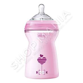 CHICCO - SHISHE ME BIBERON SILIKONI 330ML/+6MUAJSH "FEEDING BOTTLE NATURAL FEELING PINK" - 8058664080731